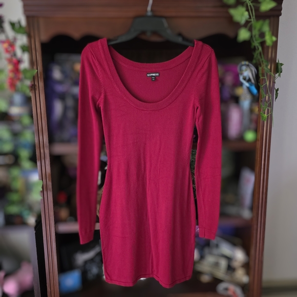 Express Red Long Sleeve Bodycon Dress - Picture 1 of 7
